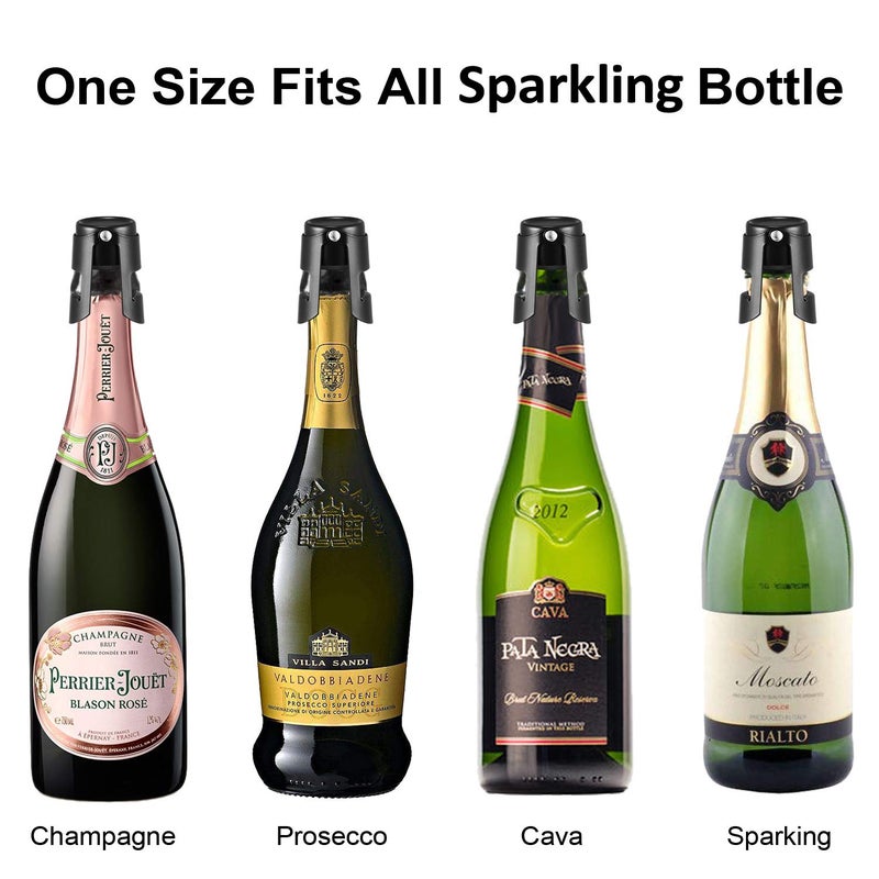 HYZ Champagne Stoppers 2Pack - Stainless Steel Sparkling Wine Bottle Stopper with Pure Silicone Air Tight Seal - Professional Wine Saver for Champagneï¼ŒProsecco and Cava (Black) - Image 5